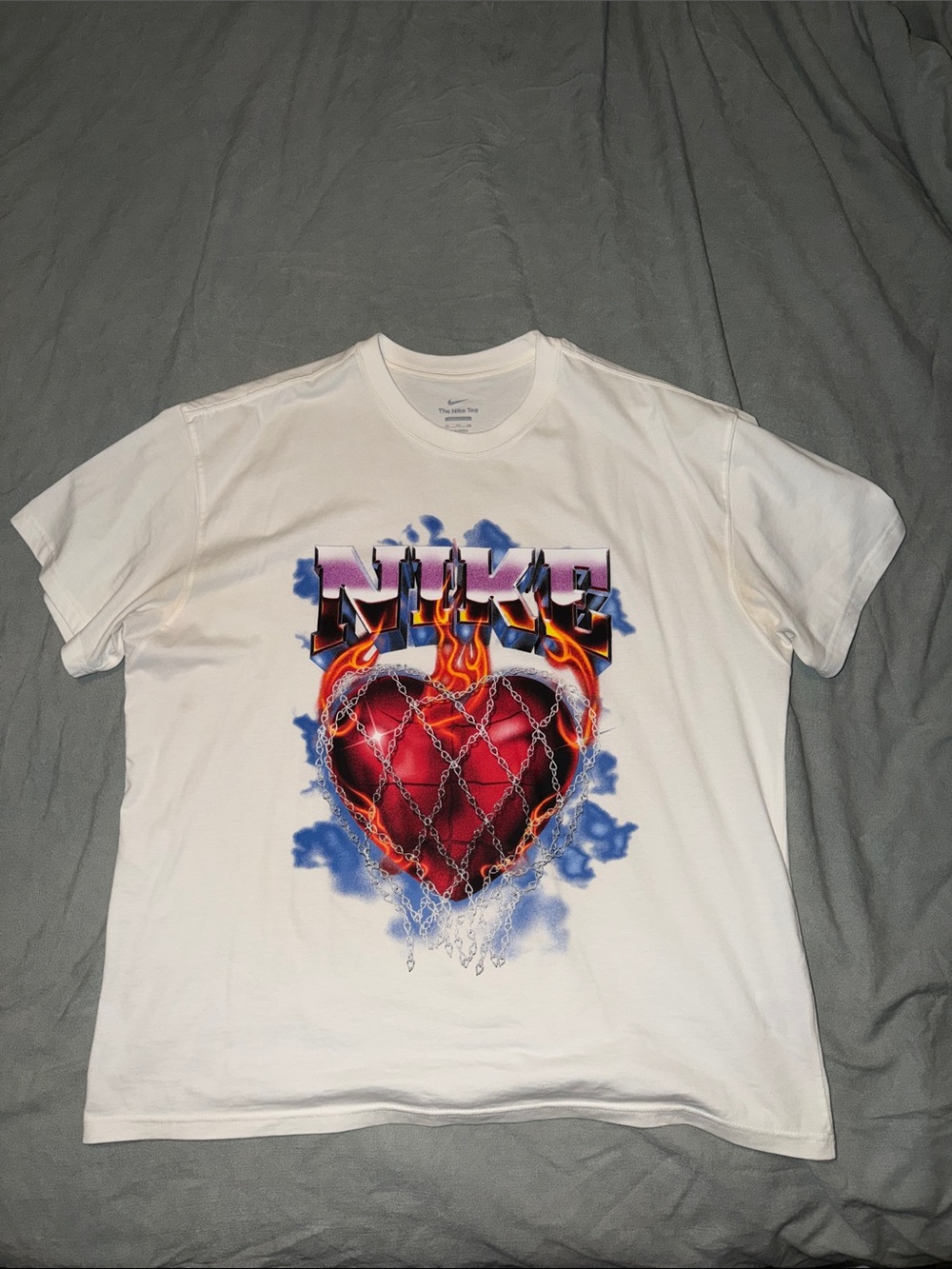 Men’s Nike White Red Flaming Heart Graphic T-Shirt
